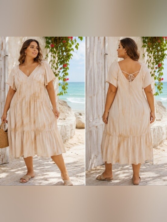 POL Dresses & Skirts - POL Beach Sand Dip Dye Flutter Sleeve Dress NWOT Large Coastal Resortwear Summer